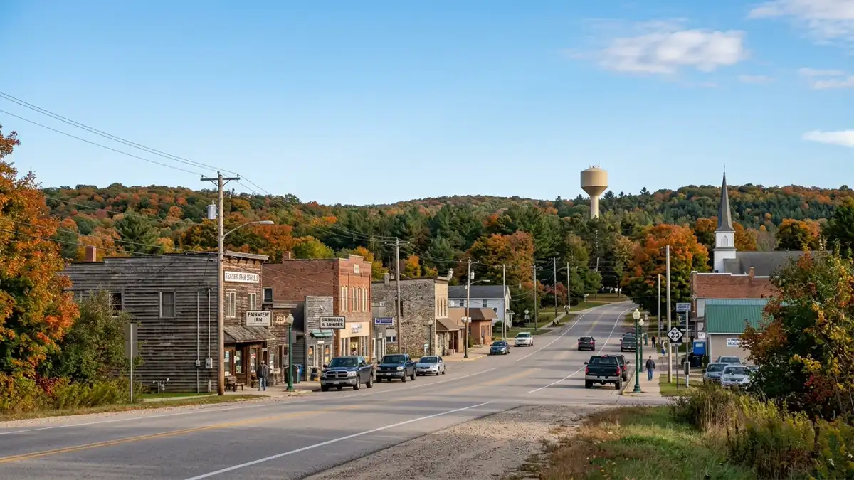 Public restroom locations mapped in Comins Township, Michigan — 8 facilities across zip codes 48621