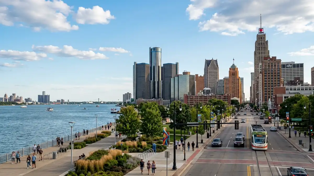 Public restroom locations mapped in Detroit, Michigan — 135 facilities across zip codes 48201, 48202, 48203