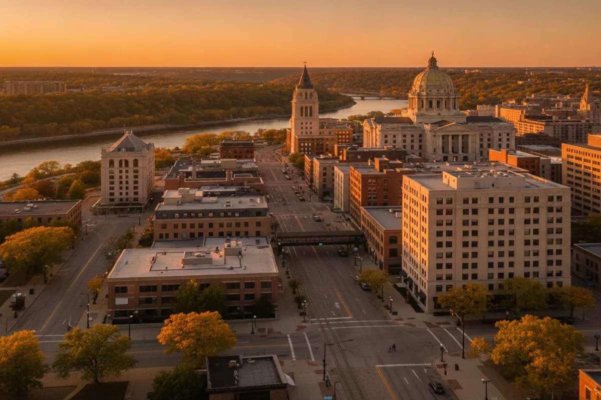 Public restroom locations mapped in Saint Paul, Minnesota — 104 facilities across zip codes 55101, 55102, 55103