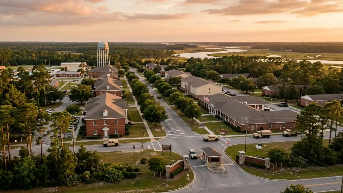 Public restroom locations mapped in Marine Corps Base Camp Lejeune, North Carolina — 10 facilities across the city