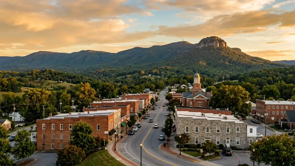 Public restroom locations mapped in Surry County, North Carolina — 98 facilities across zip codes 27024, 27030, 27041