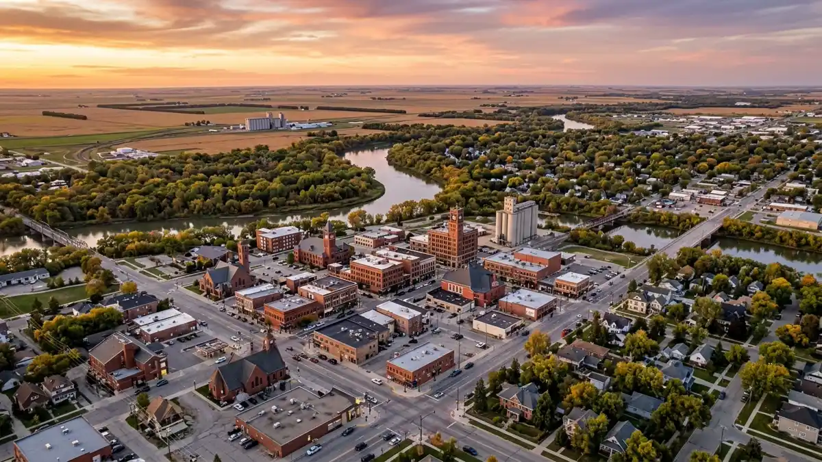 Public restroom locations mapped in Grand Forks County, North Dakota — 12 facilities across zip codes 58214