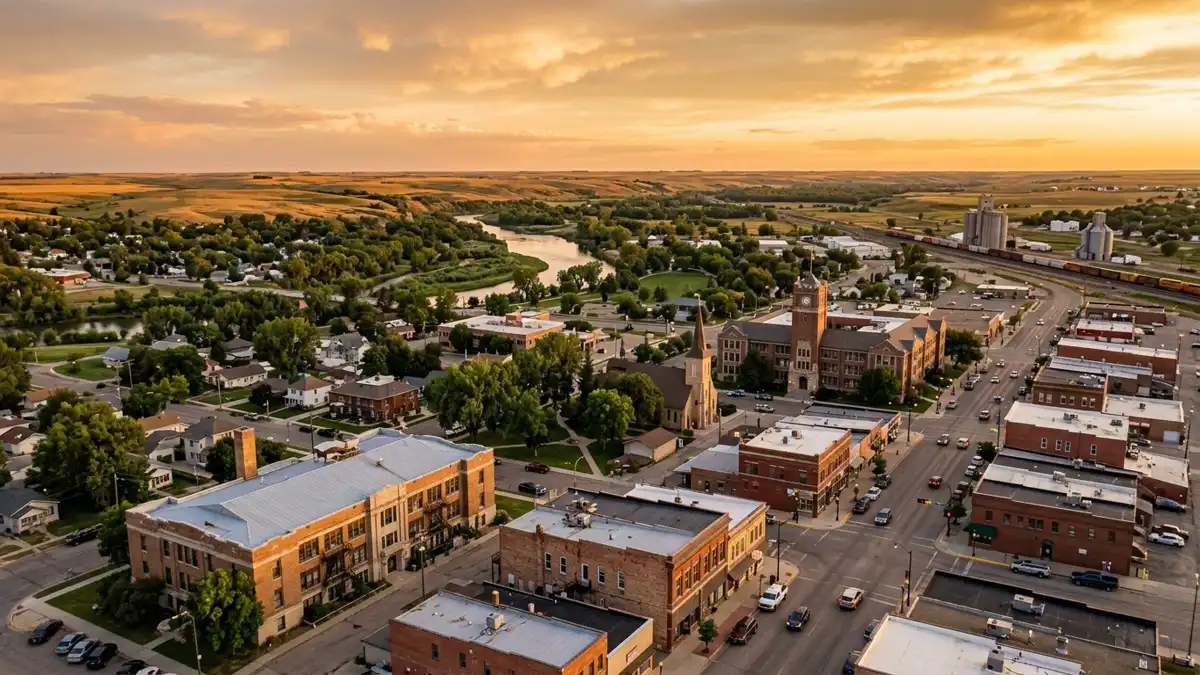 Public restroom locations mapped in Minot, North Dakota — 13 facilities across zip codes 58701, 58702, 58707