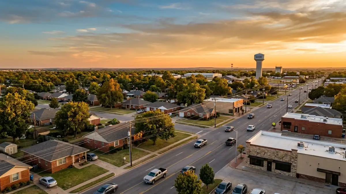 Public restroom locations mapped in Moore, Oklahoma — 4 facilities across zip codes 73160