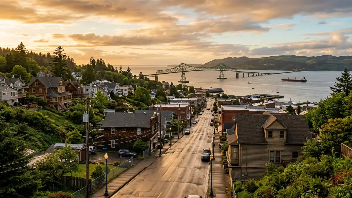 Public restroom locations mapped in Astoria, Oregon — 19 facilities across zip codes 97103