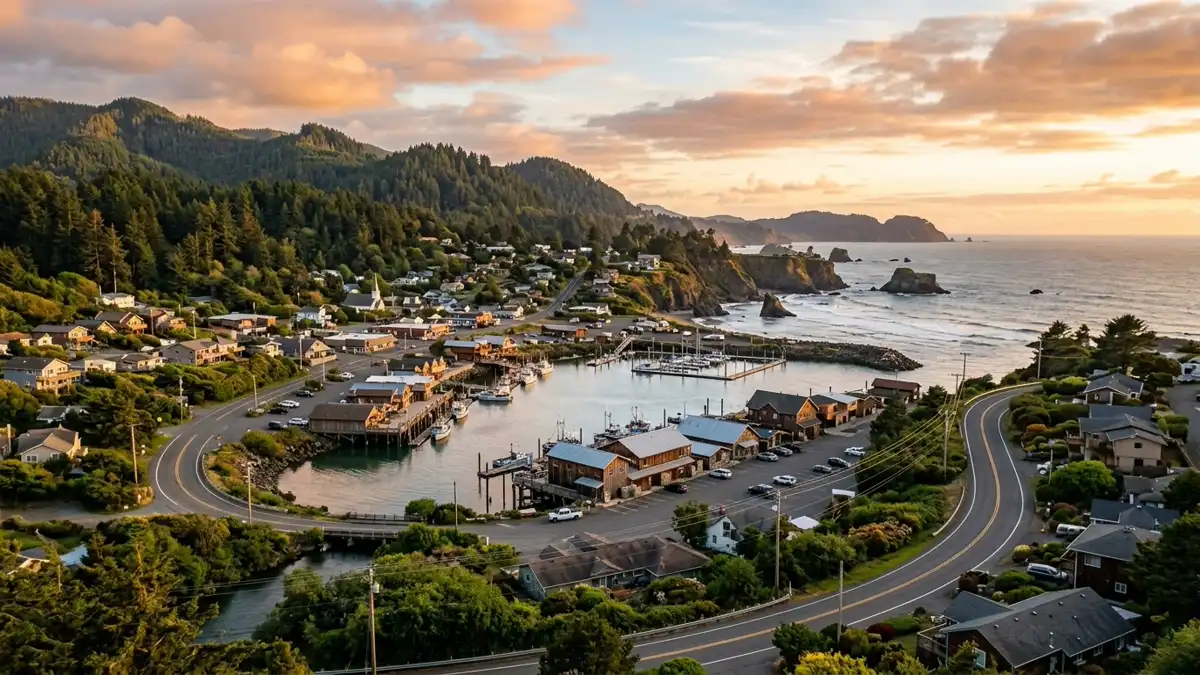 Public restroom locations mapped in Brookings, Oregon — 38 facilities across zip codes 97415