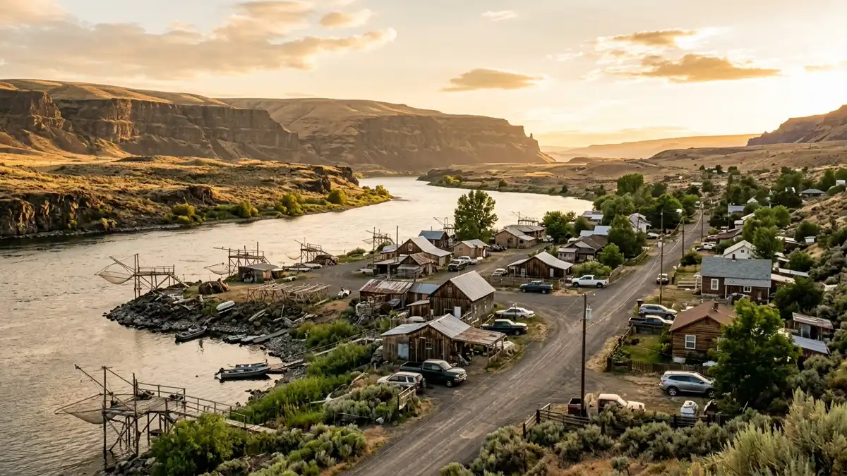 Public restroom locations mapped in Celilo Village, Oregon — 8 facilities across zip codes 98673