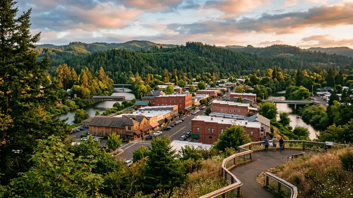 Public restroom locations mapped in Cottage Grove, Oregon — 50 facilities across zip codes 97424