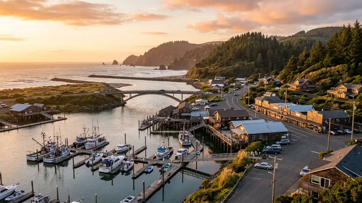 Public restroom locations mapped in Harbor, Oregon — 12 facilities across zip codes 97415