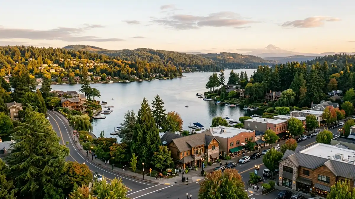 Public restroom locations mapped in Lake Oswego, Oregon — 32 facilities across zip codes 97034, 97035, 97036