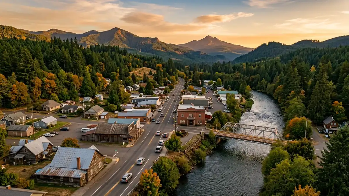 Public restroom locations mapped in Mill City, Oregon — 5 facilities across zip codes 97360