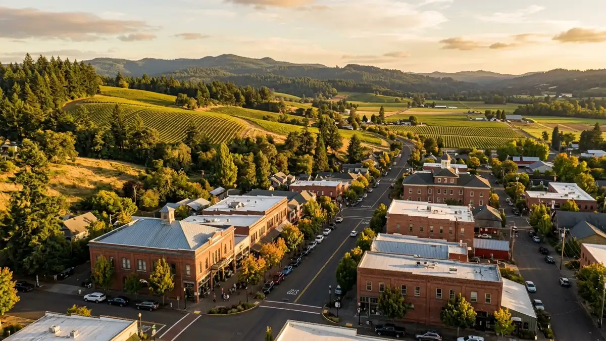 Public restroom locations mapped in Yamhill County, Oregon — 13 facilities across zip codes 97132