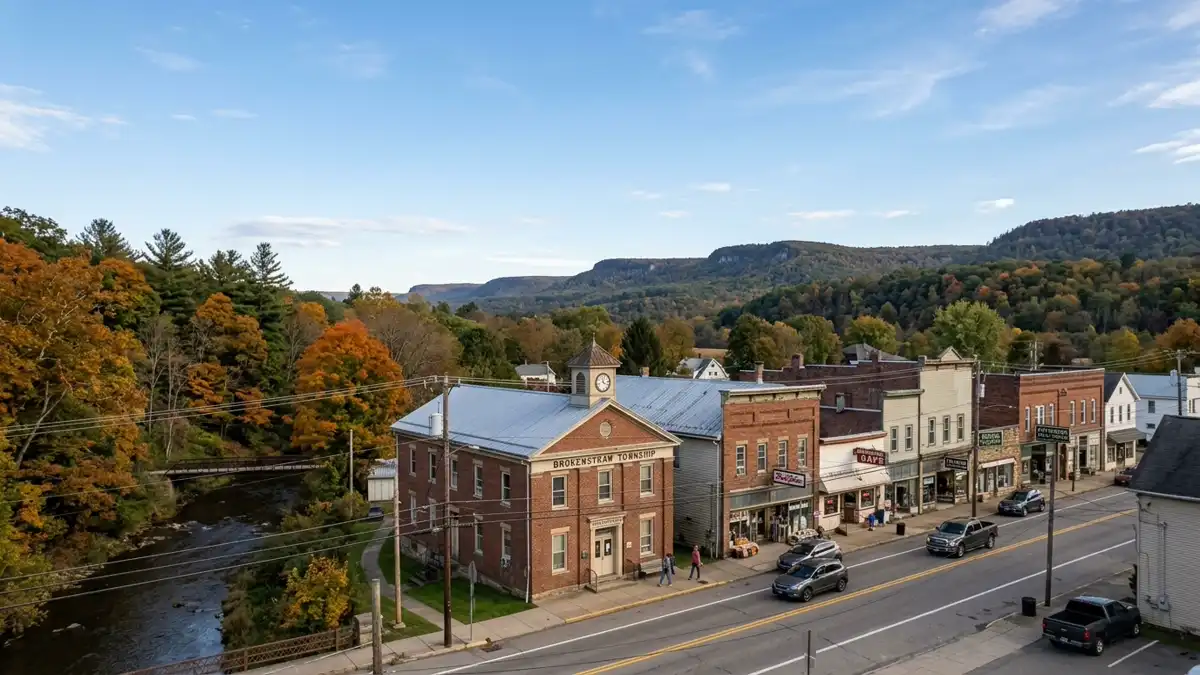 Public restroom locations mapped in Brokenstraw Township, Pennsylvania — 8 facilities across zip codes 16329