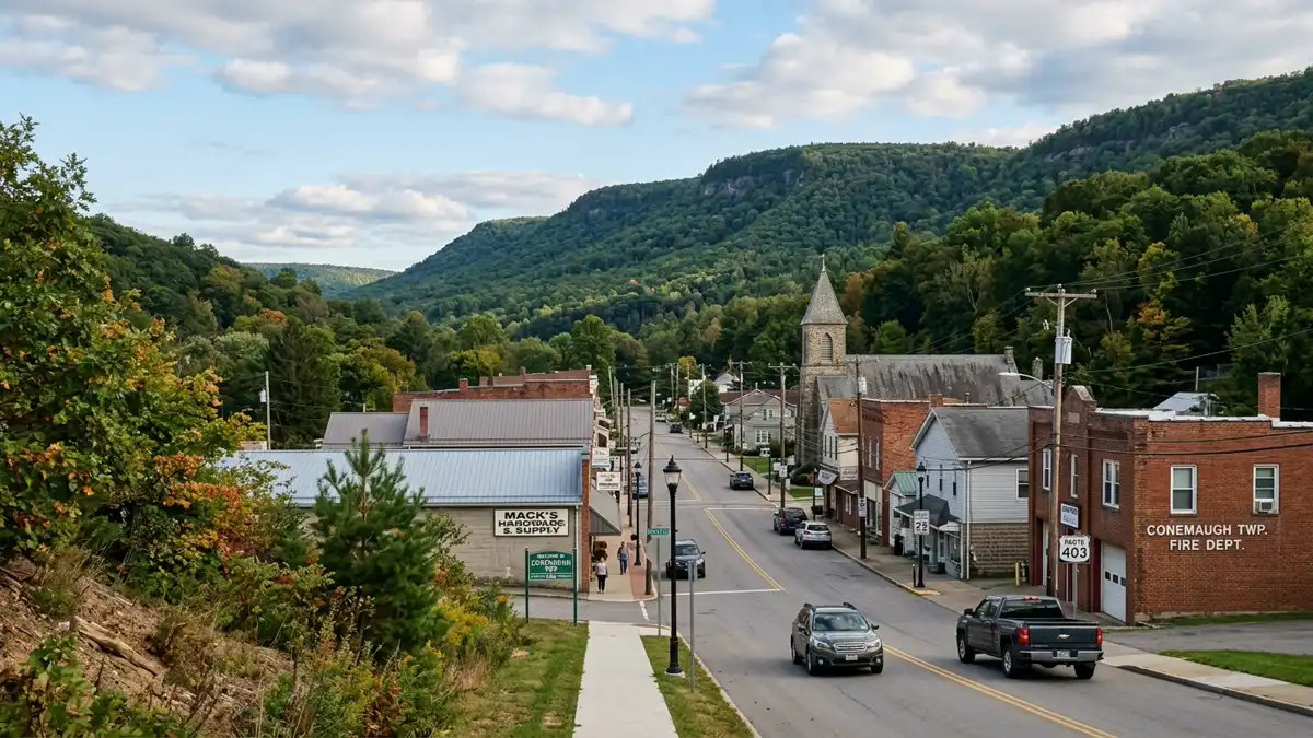 Public restroom locations mapped in Conemaugh Township, Pennsylvania — 16 facilities across zip codes 15725, 15909, 15935