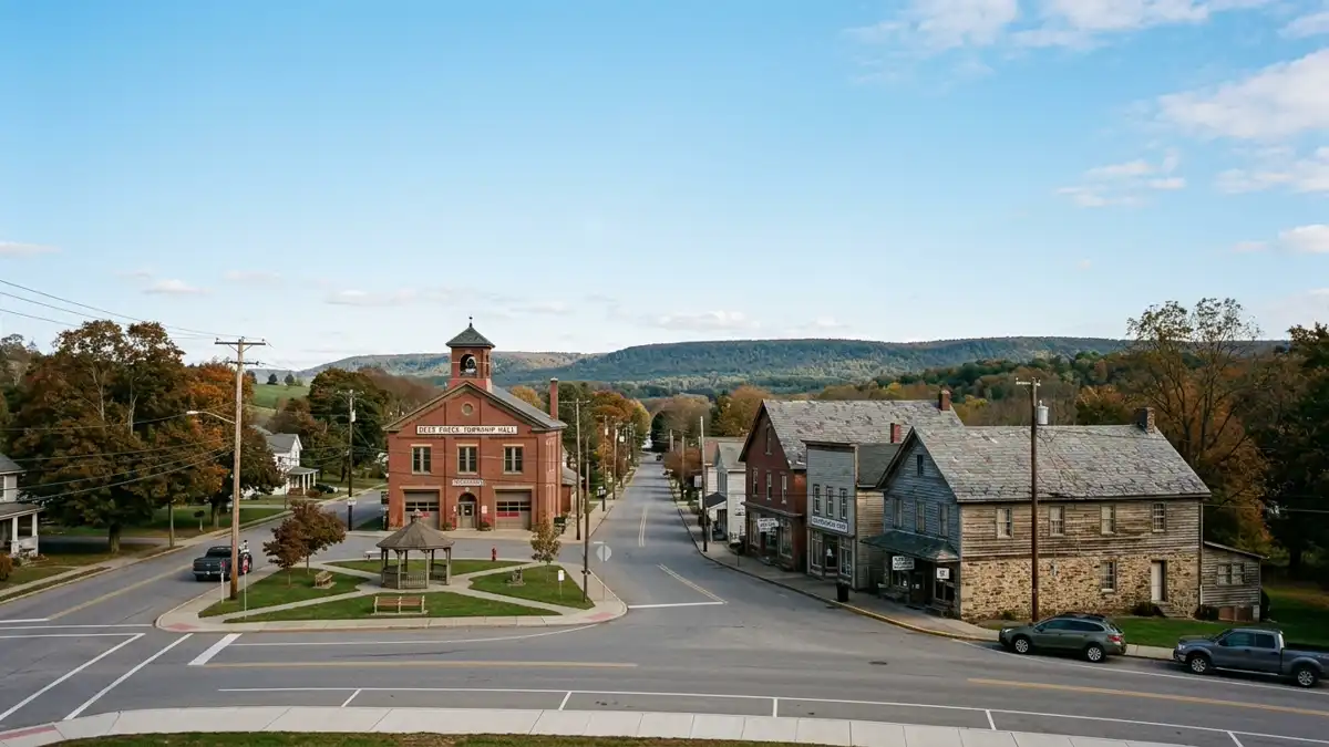 Public restroom locations mapped in Deer Creek Township, Pennsylvania — 12 facilities across zip codes 16130, 16151