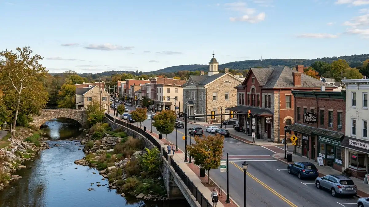 Public restroom locations mapped in Downingtown, Pennsylvania — 21 facilities across zip codes 19335