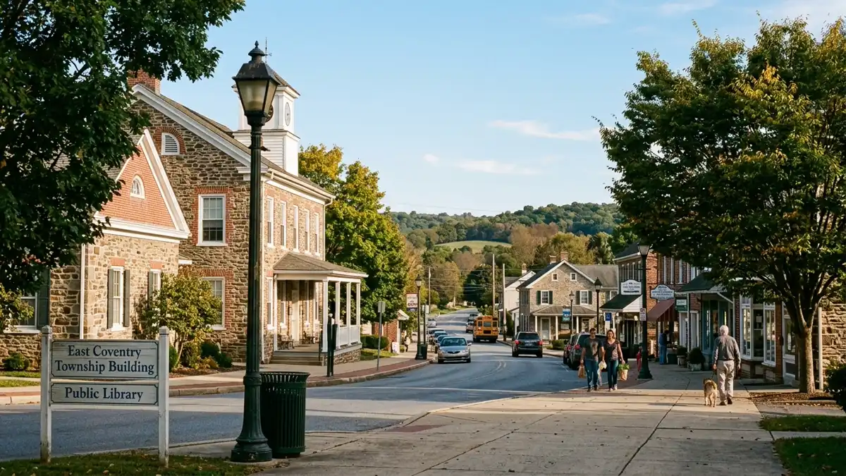 Public restroom locations mapped in East Coventry Township, Pennsylvania — 1 facilities across zip codes 19457