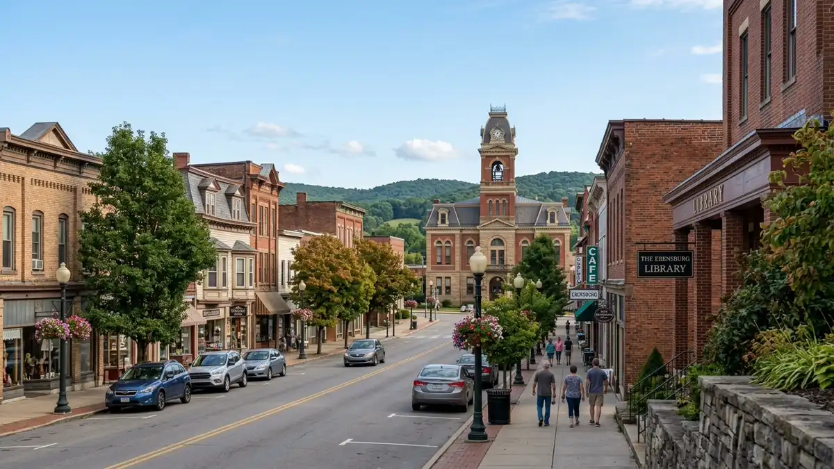 Public restroom locations mapped in Ebensburg, Pennsylvania — 12 facilities across zip codes 15931, 15948