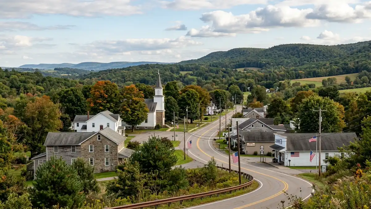 Public restroom locations mapped in Farmington Township, Pennsylvania — 18 facilities across zip codes 16217