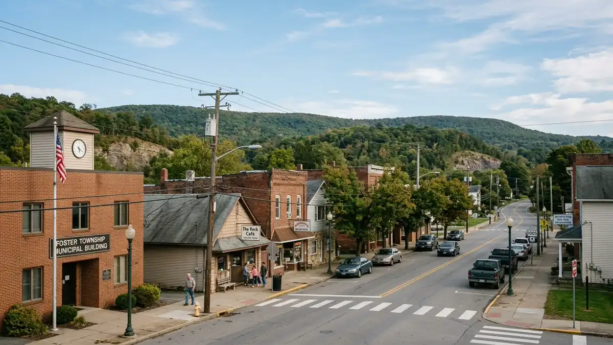 Public restroom locations mapped in Foster Township, Pennsylvania — 8 facilities across the city