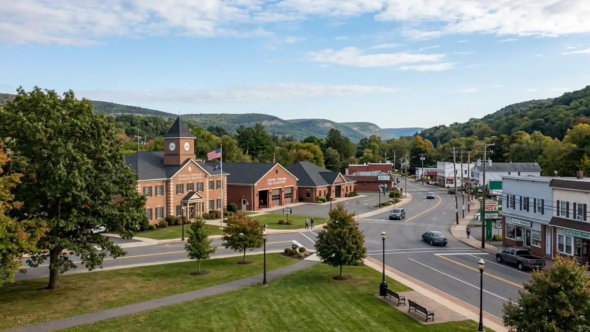 Public restroom locations mapped in Hanover Township, Pennsylvania — 42 facilities across zip codes 15043, 15050, 18017