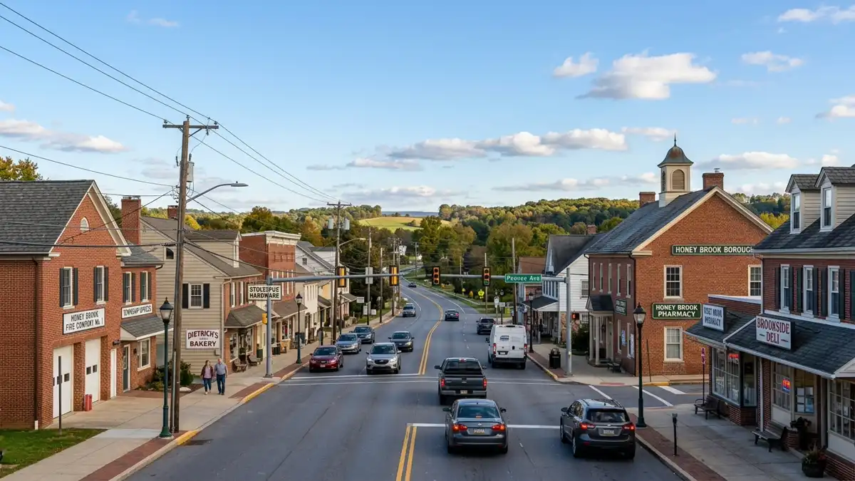 Public restroom locations mapped in Honey Brook Township, Pennsylvania — 1 facilities across zip codes 17555
