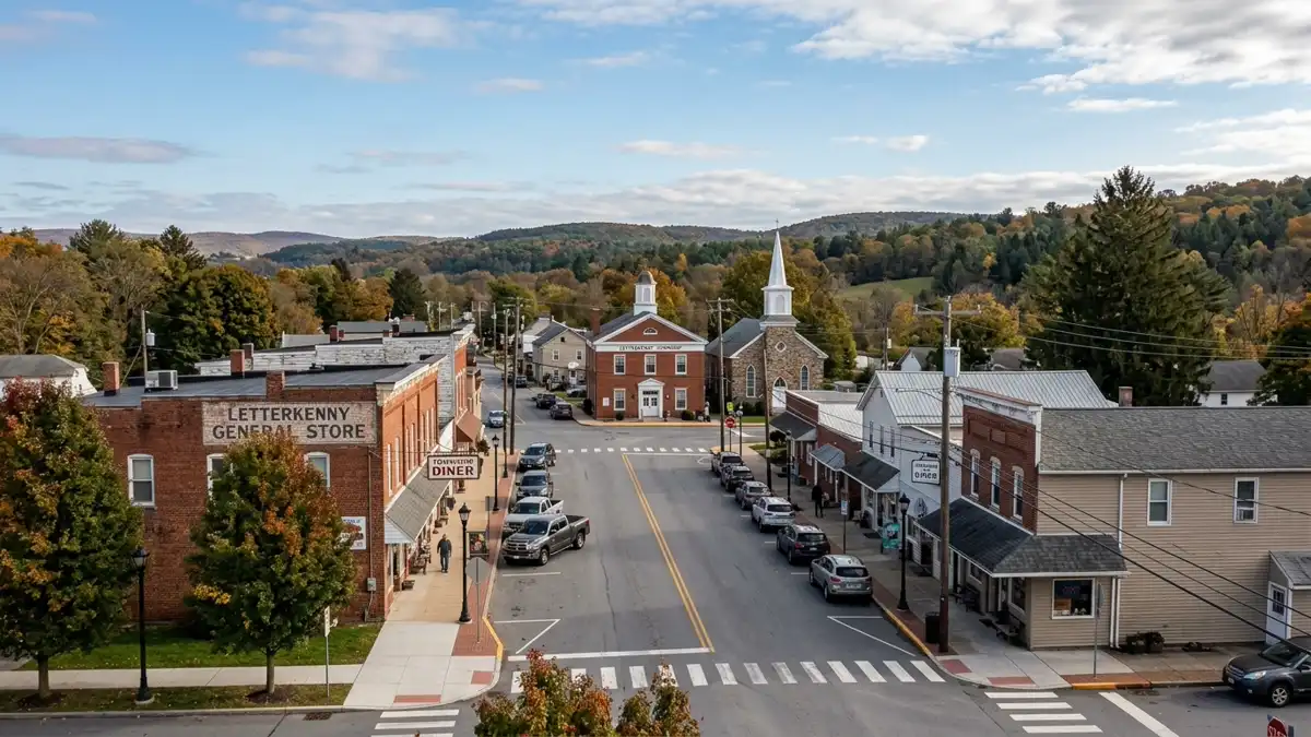 Public restroom locations mapped in Letterkenny Township, Pennsylvania — 8 facilities across zip codes 17251, 17265