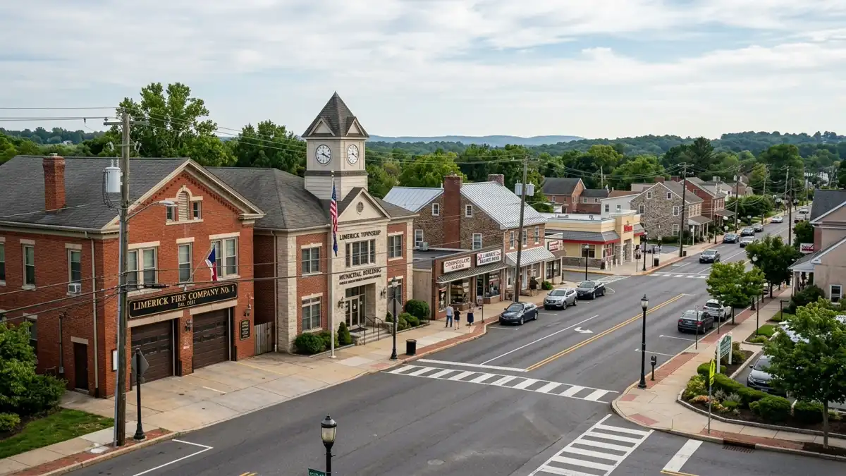 Public restroom locations mapped in Limerick Township, Pennsylvania — 12 facilities across zip codes 19457, 19468