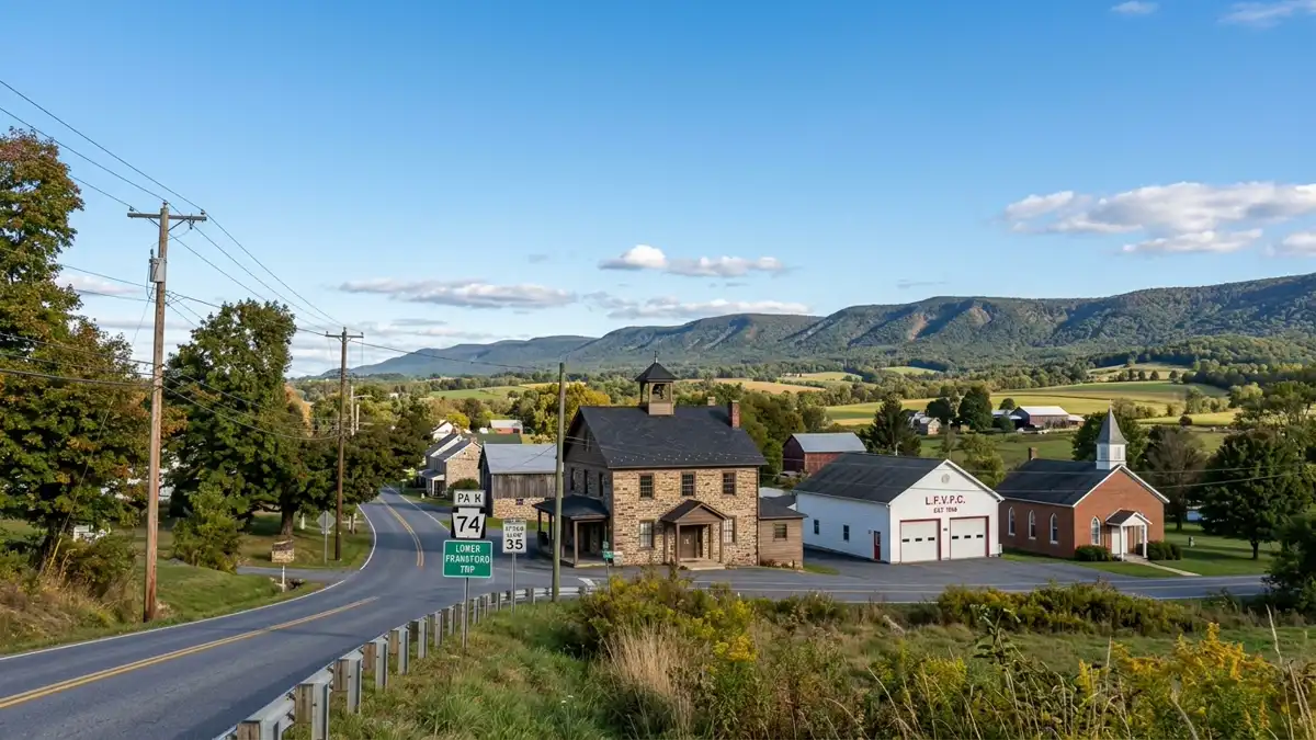 Public restroom locations mapped in Lower Frankford Township, Pennsylvania — 5 facilities across zip codes 17040, 17081
