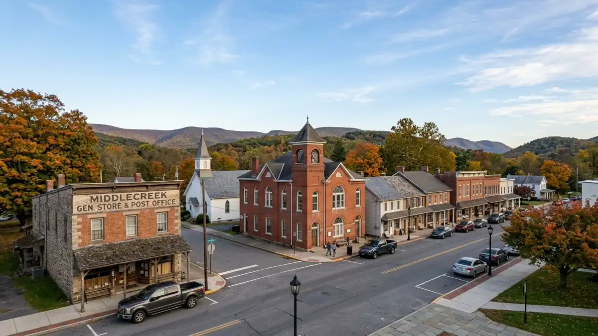 Public restroom locations mapped in Middlecreek Township, Pennsylvania — 28 facilities across zip codes 15501, 15502