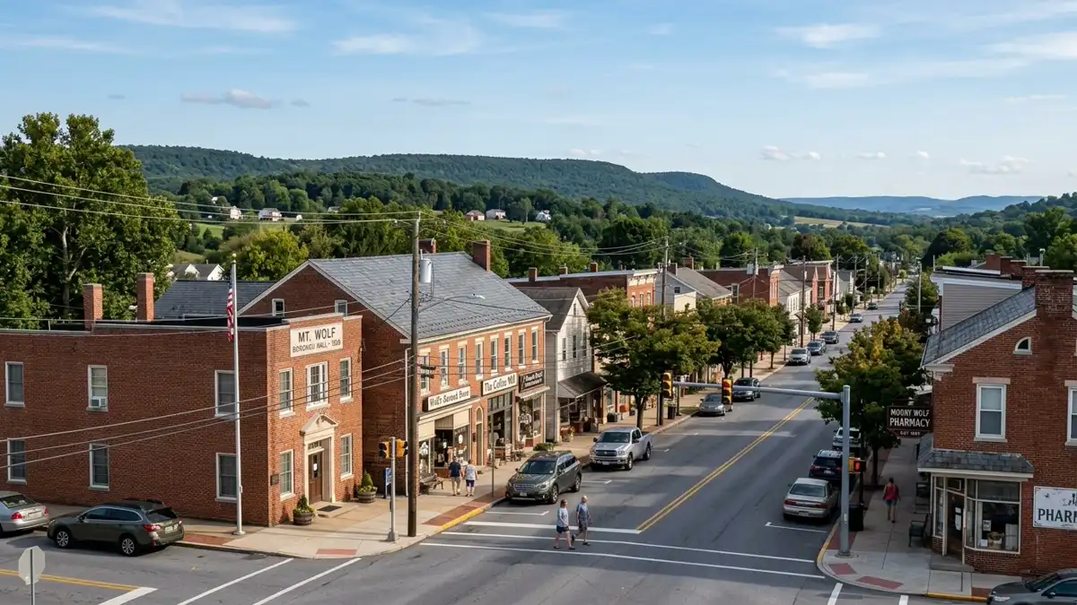 Public restroom locations mapped in Mount Wolf, Pennsylvania — 3 facilities across zip codes 17345