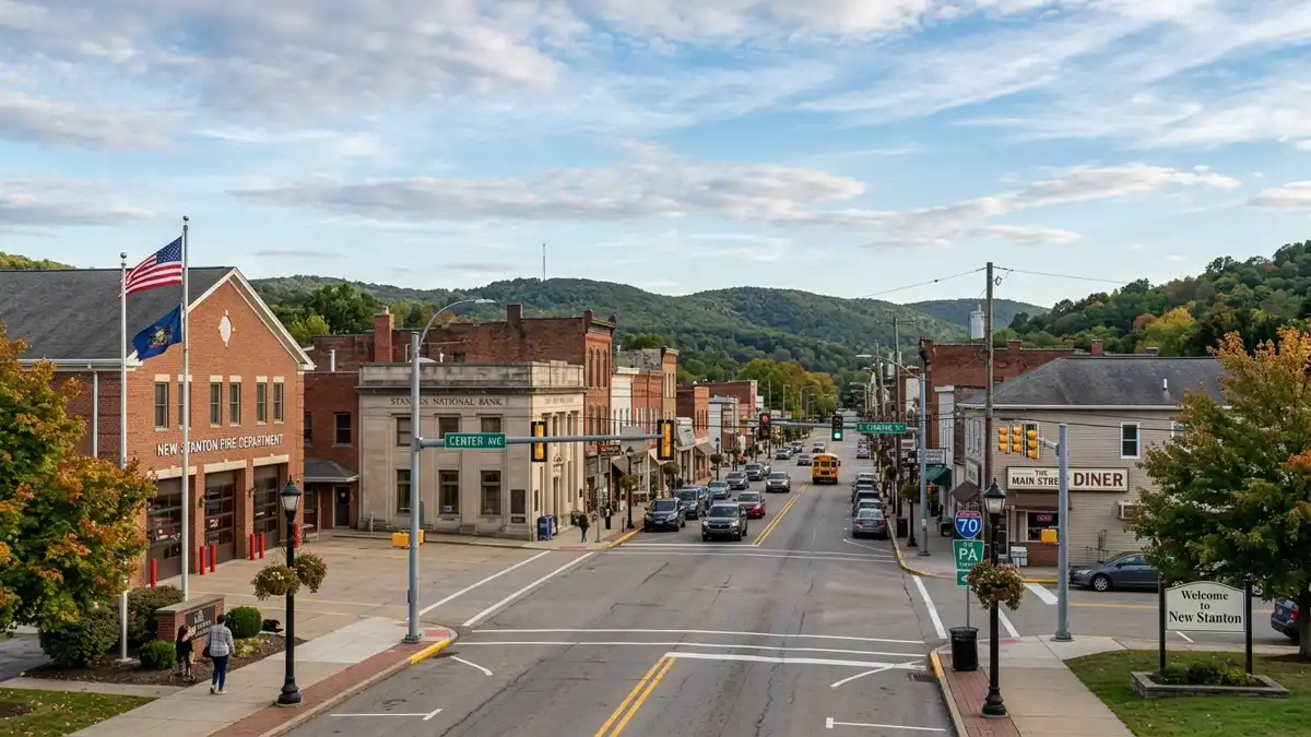 Public restroom locations mapped in New Stanton, Pennsylvania — 4 facilities across zip codes 15672