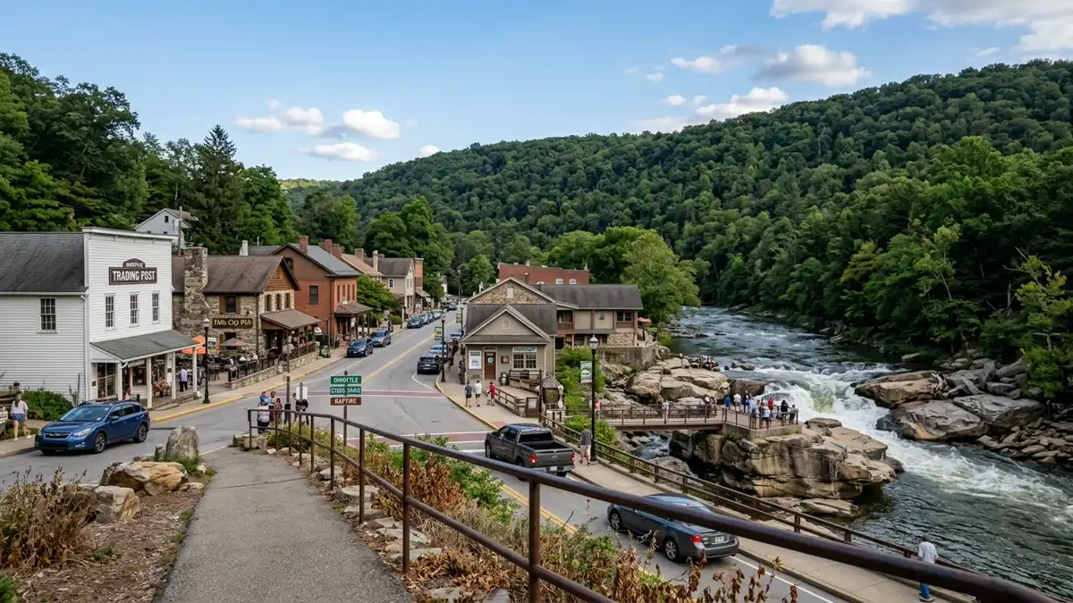 Public restroom locations mapped in Ohiopyle, Pennsylvania — 5 facilities across zip codes 15470