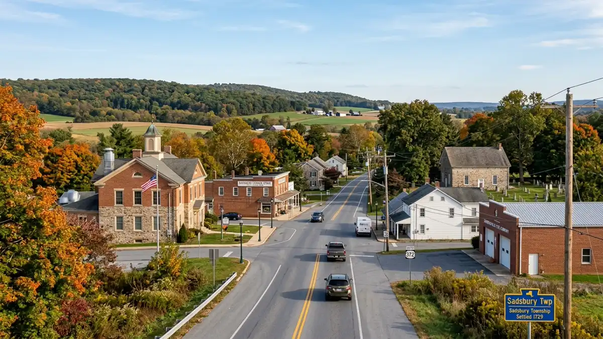 Public restroom locations mapped in Sadsbury Township, Pennsylvania — 1 facilities across zip codes 16316