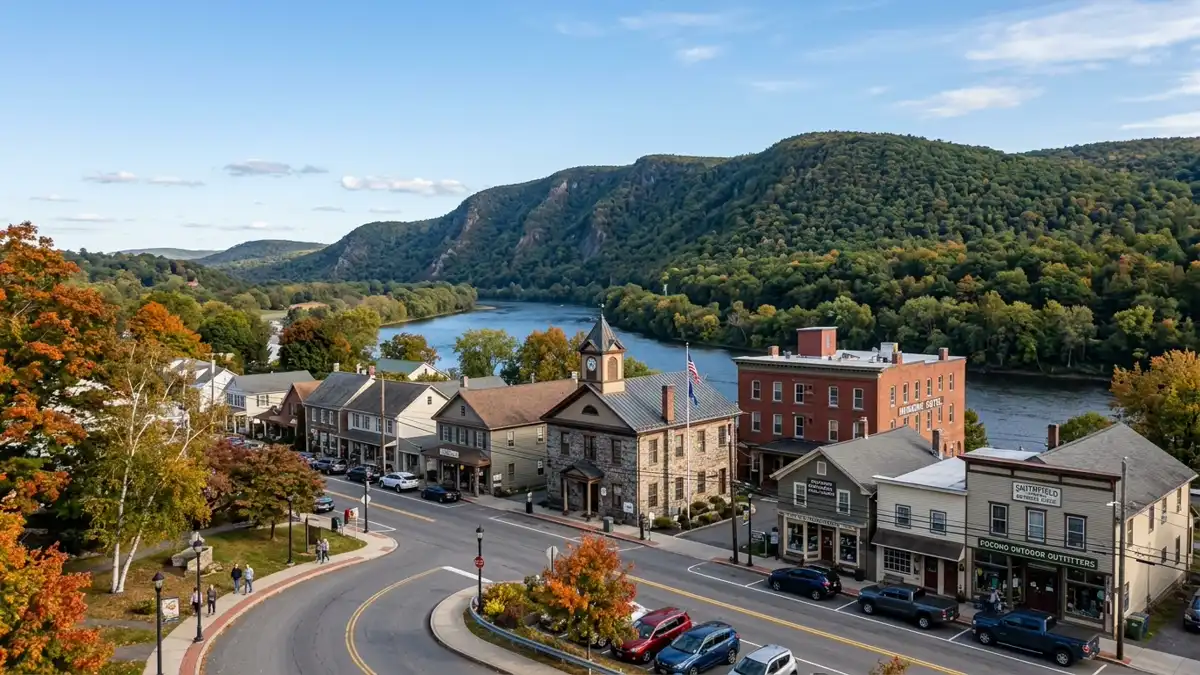 Public restroom locations mapped in Smithfield Township, Pennsylvania — 14 facilities across zip codes 18302, 18356