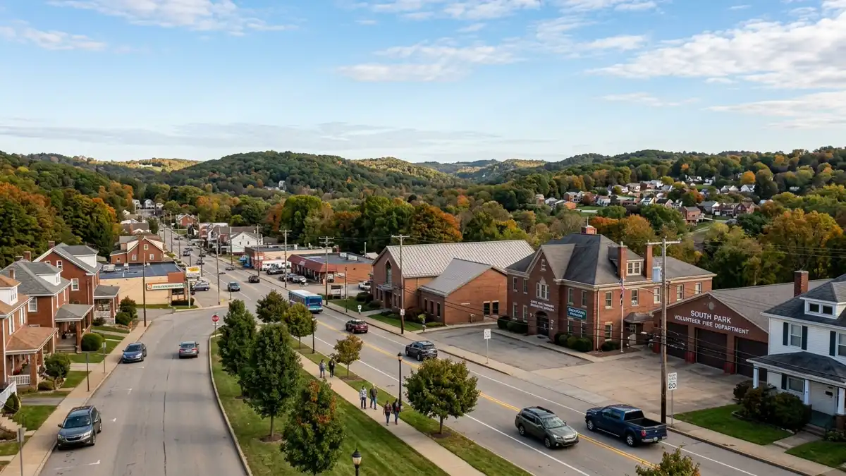Public restroom locations mapped in South Park Township, Pennsylvania — 35 facilities across zip codes 15129