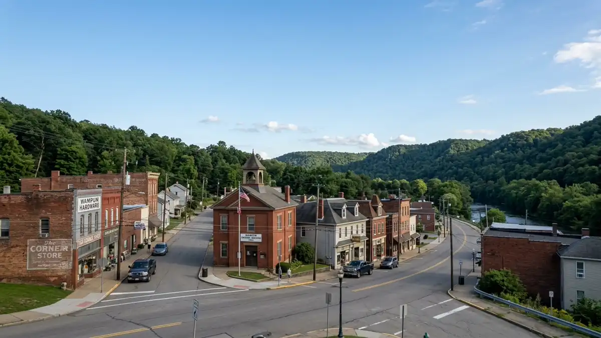 Public restroom locations mapped in Wampum, Pennsylvania — 14 facilities across zip codes 16157