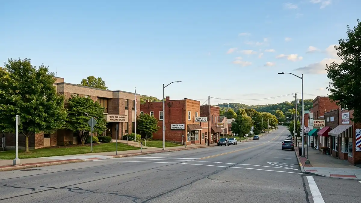 Public restroom locations mapped in White Oak, Pennsylvania — 54 facilities across zip codes 15131