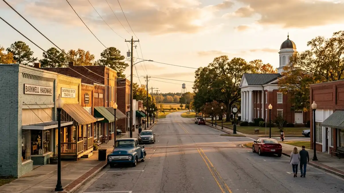 Public restroom locations mapped in Barnwell County, South Carolina — 8 facilities across zip codes 29817