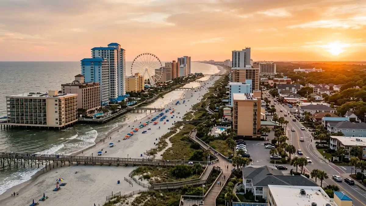 Public restroom locations mapped in Myrtle Beach, South Carolina — 25 facilities across zip codes 29572, 29575, 29577