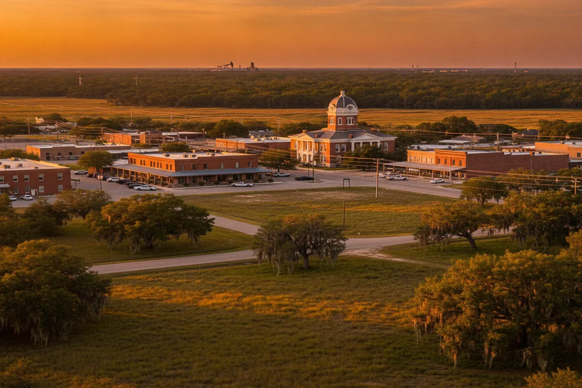 Public restroom locations mapped in Angleton, Texas — 4 facilities across zip codes 77515