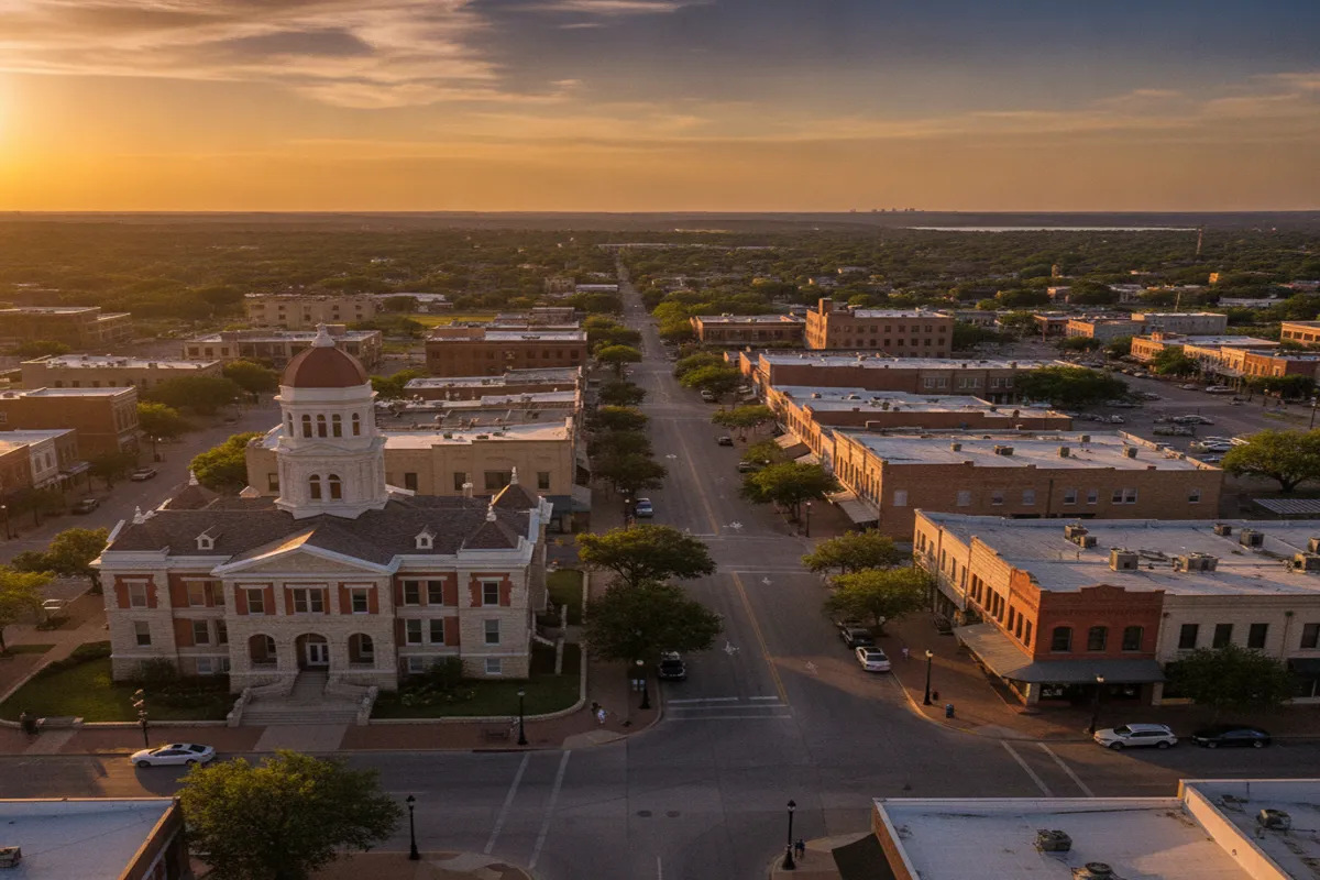 Public restroom locations mapped in Denton, Texas — 69 facilities across zip codes 76201, 76203, 76204