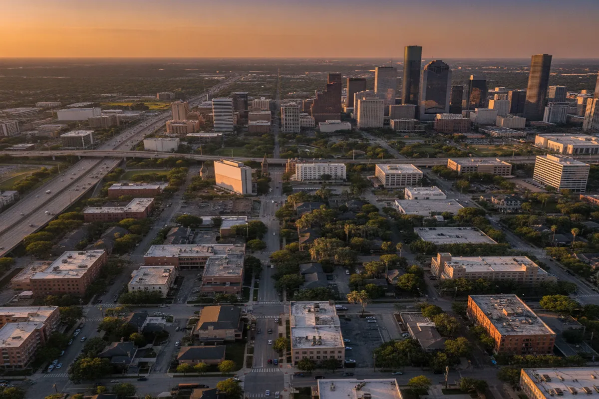 Public restroom locations mapped in Houston, Texas — 599 facilities across zip codes 77001, 77002, 77003