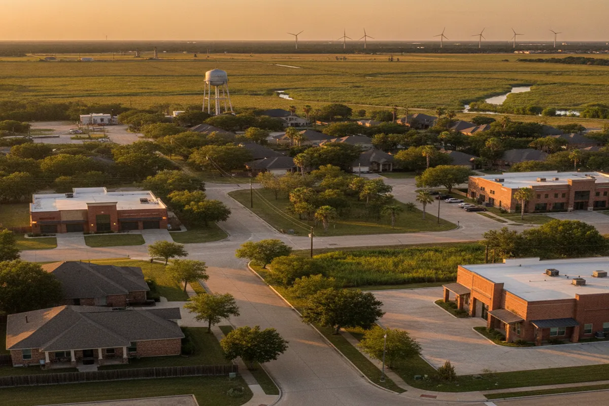 Public restroom locations mapped in Pearland, Texas — 16 facilities across zip codes 77581