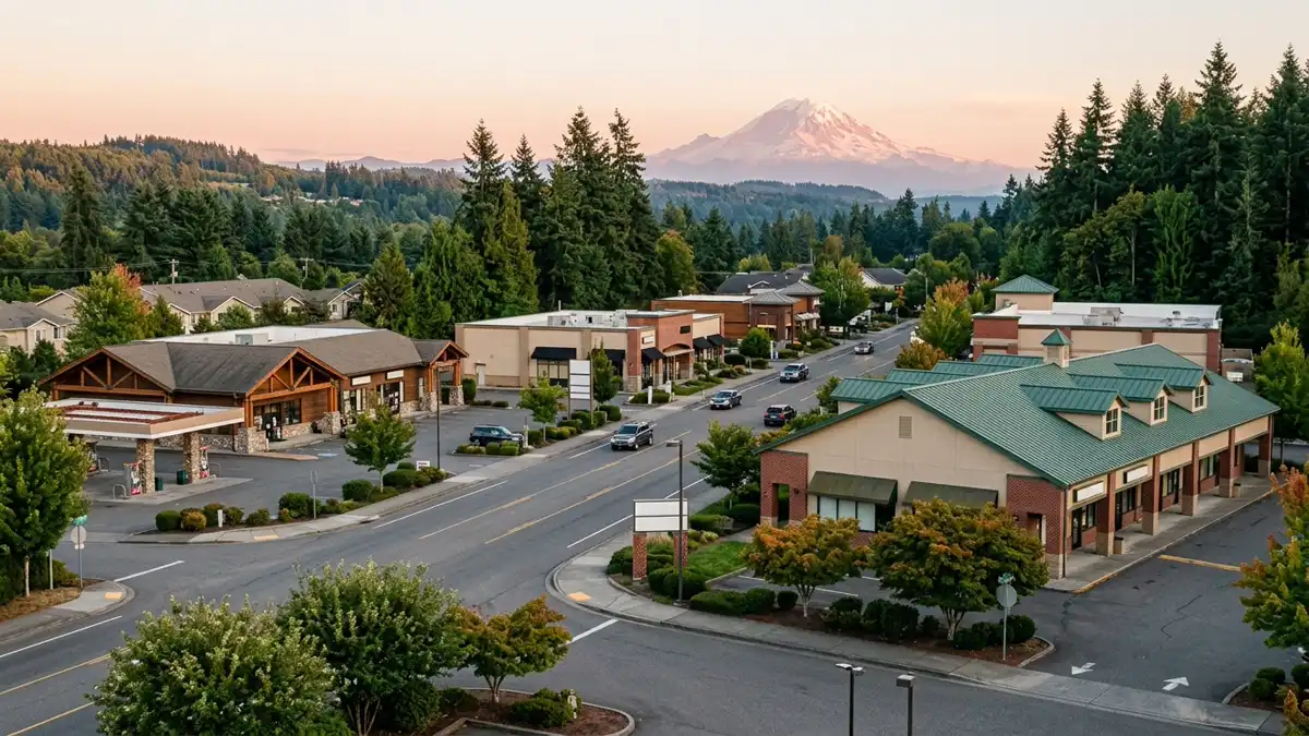 Public restroom locations mapped in Four Corners, Washington — 11 facilities across zip codes 98370