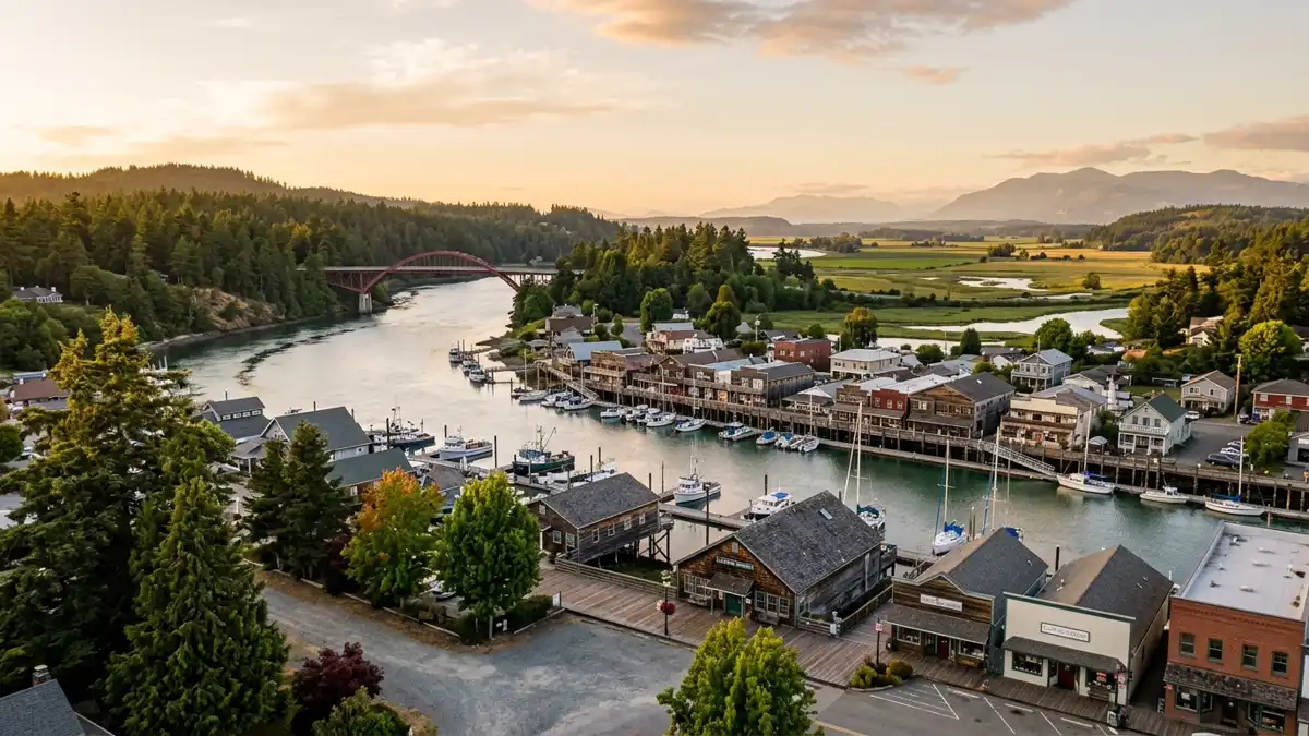 Public restroom locations mapped in La Conner, Washington — 16 facilities across zip codes 98257