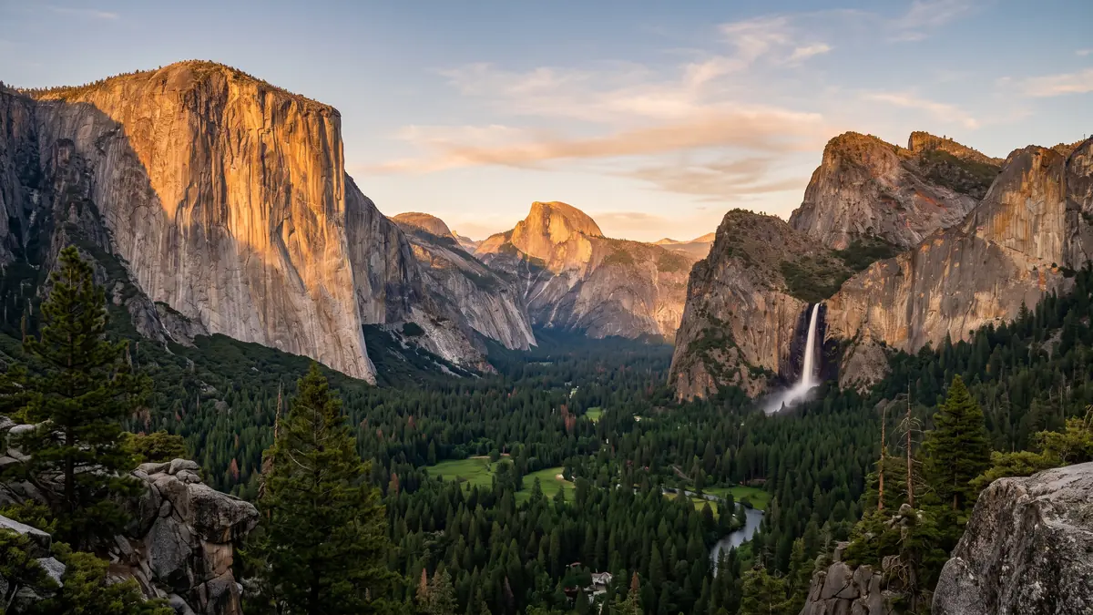 Yosemite Valley panorama with El Capitan and Half Dome, California