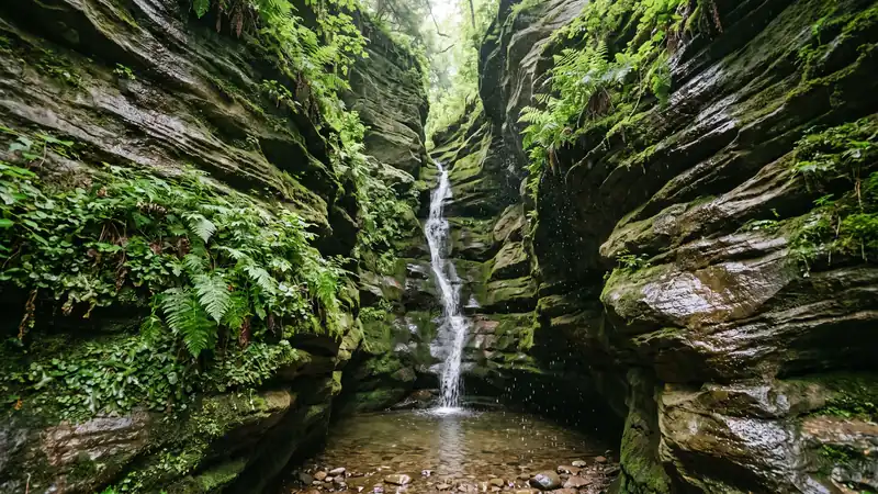 Sandstone canyon waterfall at Starved Rock, Illinois