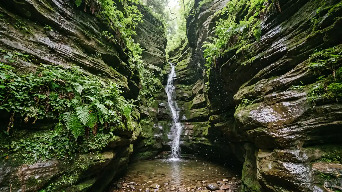 Sandstone canyon waterfall at Starved Rock, Illinois