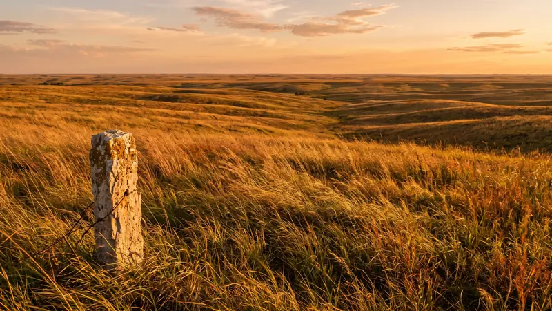 Tallgrass prairie glowing amber in the Flint Hills, Kansas